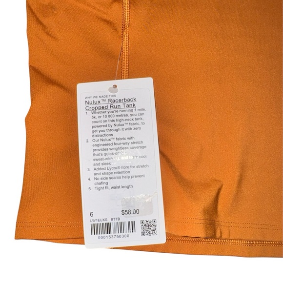 Lululemon Nulux Racerback Cropped Run Tank Top, Butternut Brown, Size 6 NWT - Picture 5 of 5